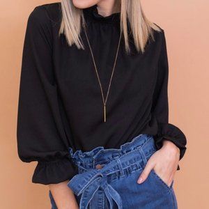 2 Hearts Black Ruffle Long Sleeve Top